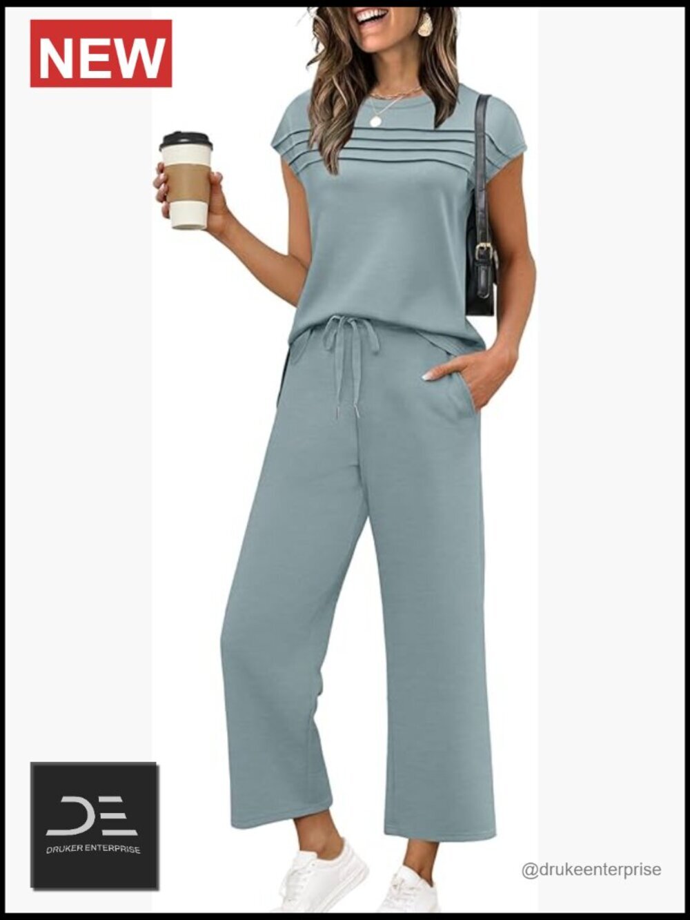 Two Piece Set with Cap Sleeve Top and Wide Leg Pants S-3XL